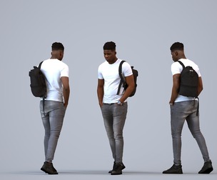 00167_Raymond007 Adult Black male walking through public space carrying bag