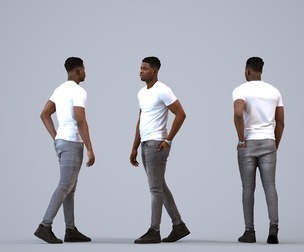 00167_Raymond003 Adult Black male walking through public space in casual summer attire