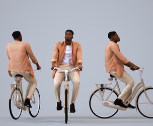 00171_Raymond001 Adult Black man commuting by bicycle in casual summer clothing