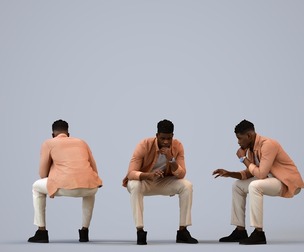 00171_Raymond008 Adult Black man sitting in public space wearing casual summer clothing