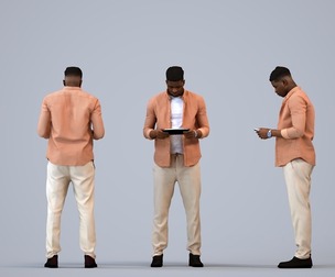 00171_Raymond003 Adult Black man standing in public space wearing casual summer attire