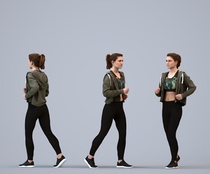 00172_Vale005 Adult Caucasian woman running in transitional seasonal sportswear for exercise