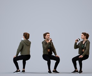 00172_Vale007 Adult Caucasian woman crouching during exercise in autumn or spring sportswear