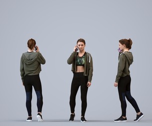 00172_Vale008 Adult Caucasian woman walking while calling, wearing autumn or spring sportswear