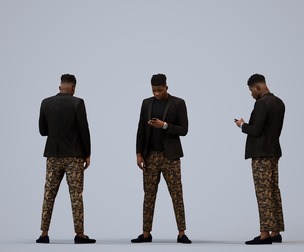 00173_Raymond006 Adult Black man standing with smartphone in autumn or spring attire