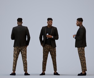 00173_Raymond005 Adult Black man waiting in restaurant wearing casual transitional seasonal clothing