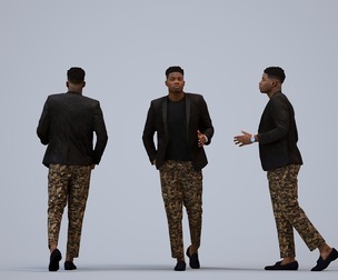 00173_Raymond004 Adult Black male walking through restaurant in formal autumn attire