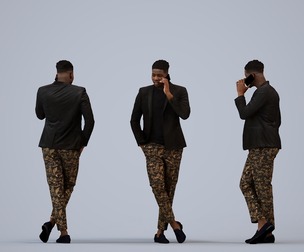 00173_Raymond007 Adult Black man making phone call in restaurant wearing formal attire