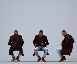 00176_Terrell004 Adult Black male relaxing in public space wearing transitional seasonal clothing