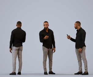 00178_Terrell006 Adult Black male standing in office with smartphone wearing autumn or spring