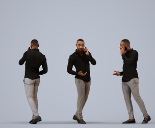 00178_Terrell004 Adult Black male walking through office making phone call in transitional attire