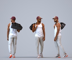 00182_Terrell003 Adult Black male walking through public space carrying bag