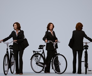 00108_Jenn011 Senior Caucasian woman commuting with bicycle and bag in transitional clothing
