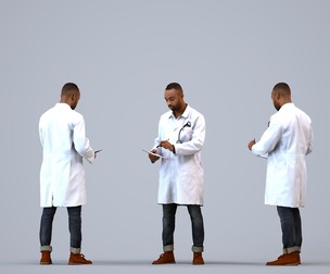 00184_Terrell003 Adult Black male reading in medical setting wearing transitional seasonal clothing