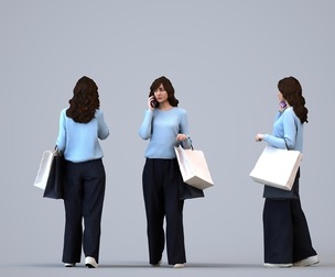 00185_Dana004 Adult Caucasian woman walking, calling smartphone in retail space, autumn attire