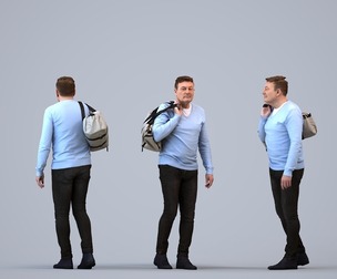 00186_Eliot004 Adult Caucasian man walking with travel bag in autumn or spring attire