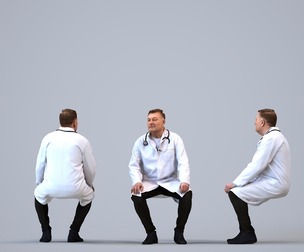 00188_Eliot003 Adult Caucasian male sitting in medical facility wearing transitional seasonal