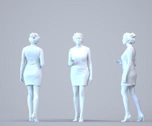00189_Cameron015B Adult Caucasian woman standing in public space with smartphone, summer casual wear