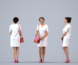 00191_Cameron009 Adult Caucasian woman waiting in office wearing summer business attire with bag