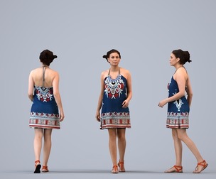 00192_Cameron014 Adult Caucasian woman walking through public space in summer attire