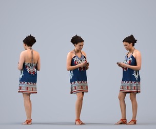 00192_Cameron012 Adult Caucasian woman standing in public space with smartphone