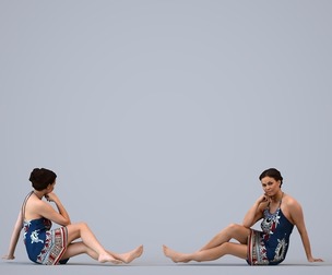 00192_Cameron009 Adult Caucasian woman relaxing in seated position for summer scenes
