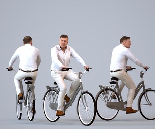 00195_Eliot011 Adult Caucasian male cycling in public space wearing casual summer clothing