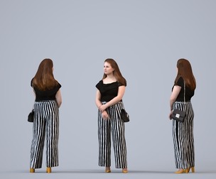 00196_Louise011 Adult Caucasian woman waiting in public space with bag, summer casual