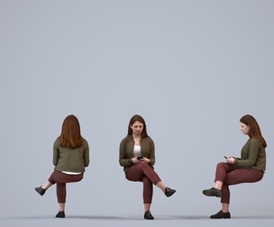 00198_Louise011 Adult Caucasian woman sitting with smartphone in autumn or spring attire