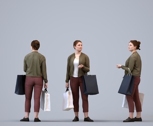 00198_Louise009 Adult Caucasian woman shopping in retail space with bag, transitional attire