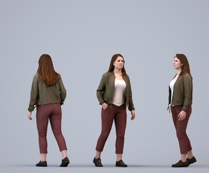 00198_Louise007 Adult Caucasian woman walking through public space in transitional seasonal clothing