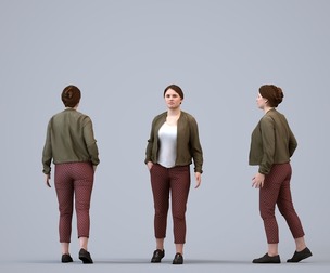 00198_Louise006 Adult Caucasian woman walking through public space in transitional seasonal clothing