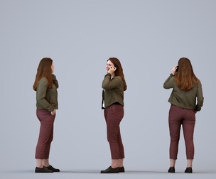 00198_Louise004 Adult Caucasian woman calling with smartphone in transitional seasonal clothing