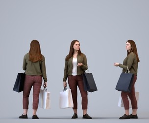00198_Louise008 Adult Caucasian woman shopping in retail environment with bag, autumn attire
