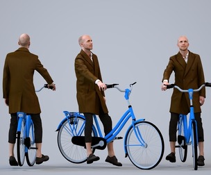 00202_Lucian011 Adult Caucasian man commuting with bicycle in transitional seasonal business attire