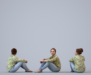 00203_Lucian011 Adult Caucasian woman sitting casually at home in relaxed summer clothing