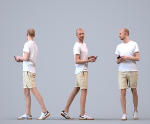 00204_Lucian004 Adult Caucasian man walking outdoors with smartphone in summer casual wear