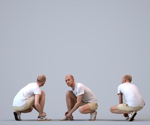 00204_Lucian010 Adult Caucasian man crouching and waiting in public summer attire