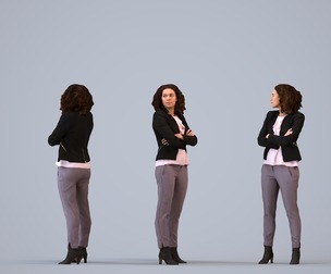 00207_Aimee003 Adult Black woman waiting in office wearing autumn or spring business attire
