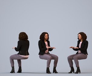 00207_Aimee0008 Adult Black woman sitting in office wearing transitional seasonal business attire