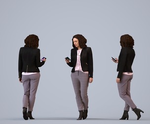 00207_Aimee0007 Adult Black woman walking through office in autumn attire holding smartphone