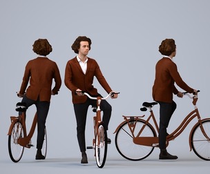 00208_Quint0017 Adult Caucasian man cycling in public wearing transitional seasonal business attire
