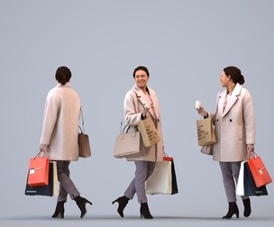 00209_aimee0008 Adult Black woman walking with coffee in business attire, transitional seasonal
