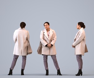 00209_Aimee0003 Adult Black woman waiting in office wearing autumn or spring business attire with