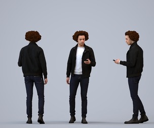 00210_Quint0007 Adult Caucasian man standing in public space with smartphone, transitional attire