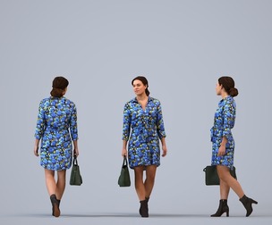00211_Aimee004 Adult Black woman walking with bag in casual transitional seasonal clothing