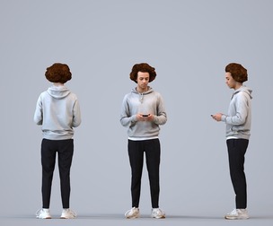 00212_Quint008 Adult Caucasian man standing at home with smartphone in transitional attire