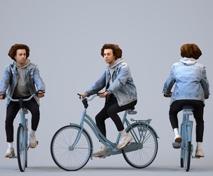 00212_Quint0016 Adult Caucasian man cycling through public space in transitional seasonal clothing