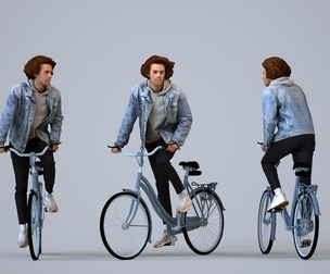 00212_Quint0015 Adult Caucasian man cycling in public wearing transitional seasonal clothing