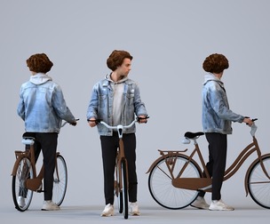 00212_Quint0005 Adult Caucasian man commuting with bicycle in casual transitional seasonal clothing